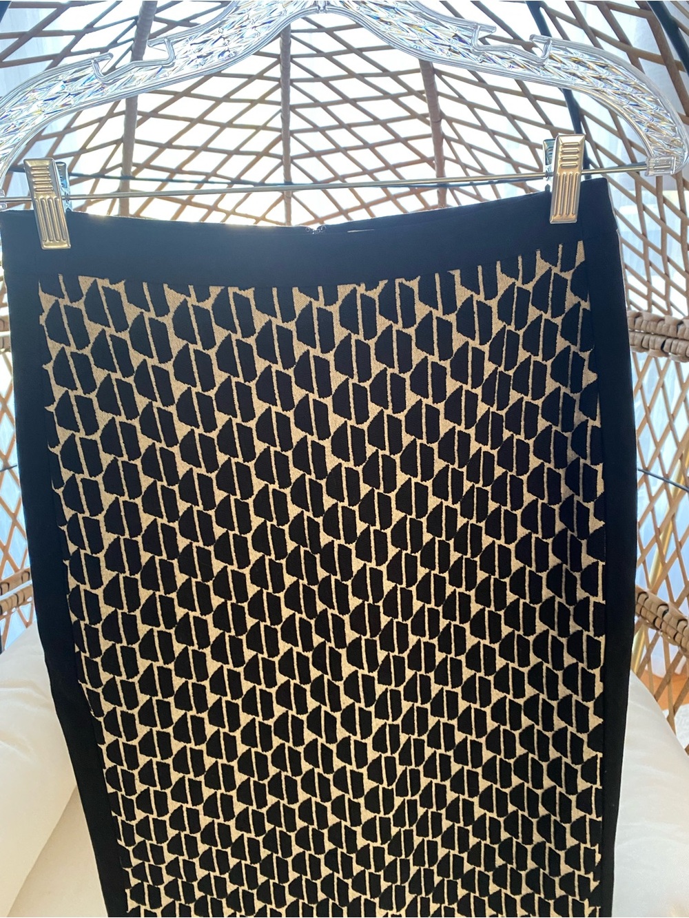 Diane Von Furstenberg Black and Beige Geometric Pencil Skirt